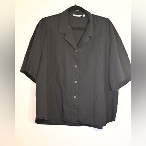 Uniqlo Black Button-Up Boxy Collar Cottonblend Lightweight Oversized Shirt XXL